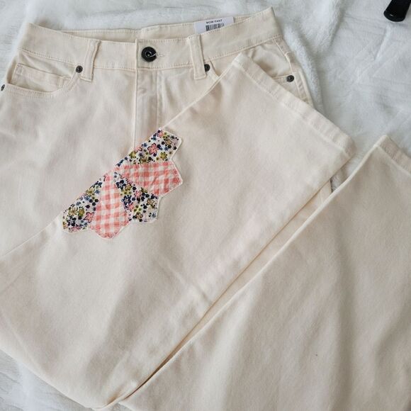 🦋Cropped high rise Embellished denim pant size Mom jeans comfortable 2P - Picture 5 of 11